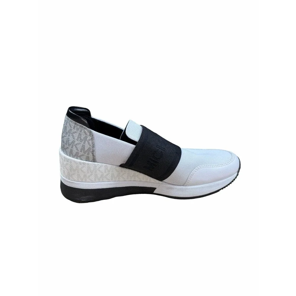 MICHAEL KORS Women's Felix Trainer Mesh Logo Sneakers White Silver Sz 9 M